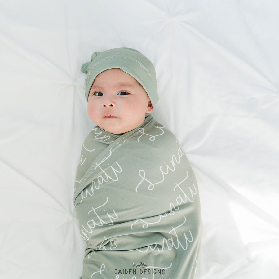 Script Personalized Name Knit Baby Swaddle Blanket