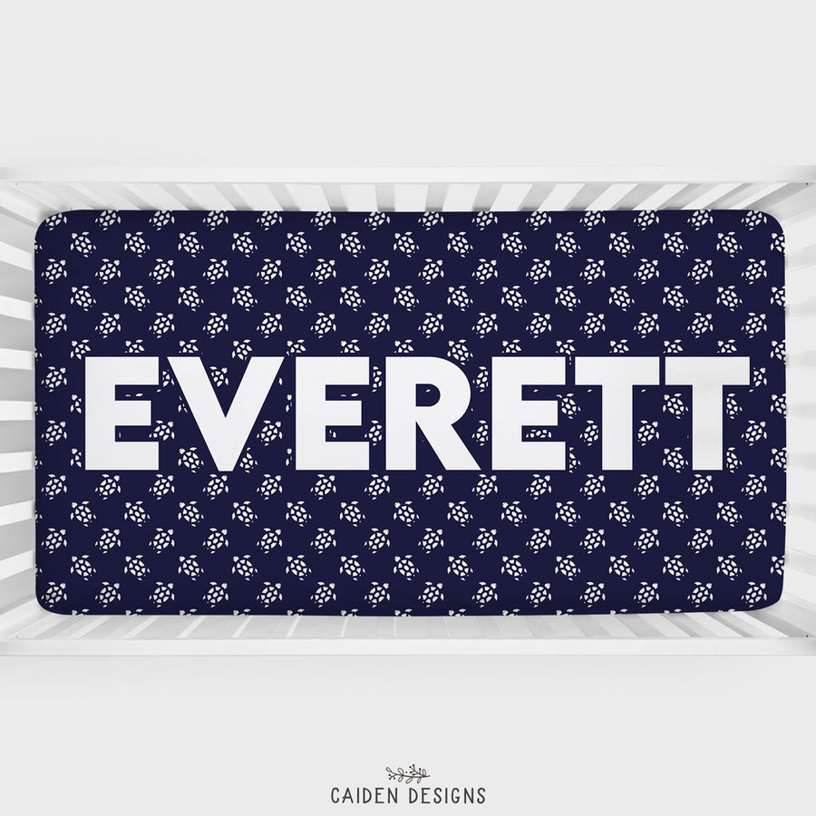Navy Nautical Turtles Personalized Crib Sheet