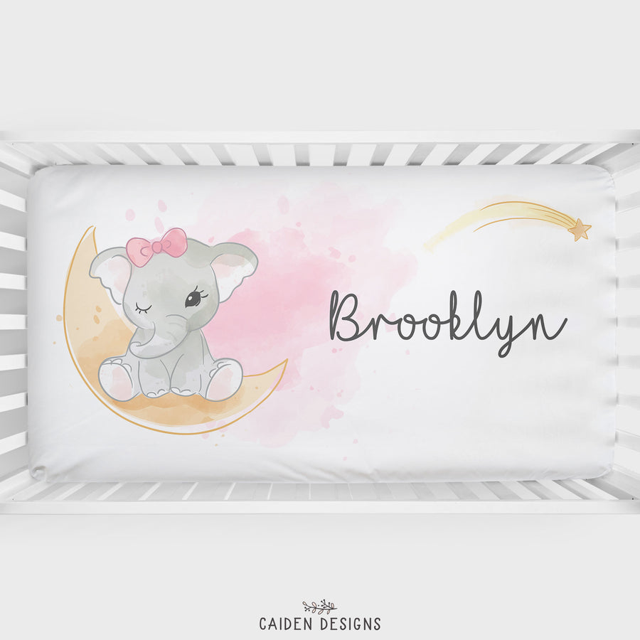 Rosey Elephant Personalized Large Name Crib Sheet