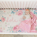 Blush Watercolor Floral Personalized Crib Sheet