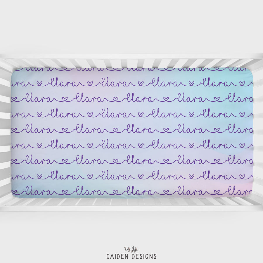 Pastel Rainbow Ombre Personalized Crib Sheet