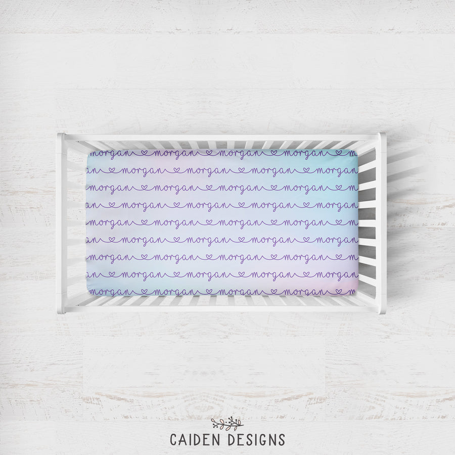 Pastel Rainbow Ombre Personalized Crib Sheet