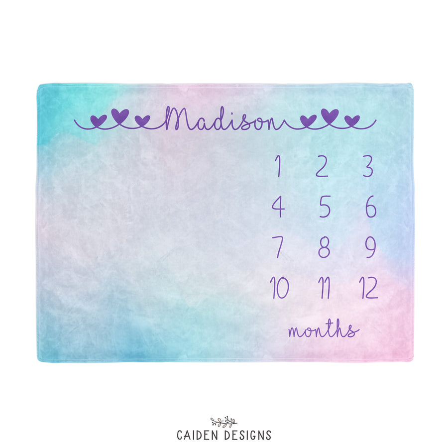 Pastel Rainbow Personalized Baby Milestone Blanket