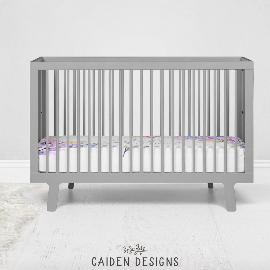 Pastel Watercolor Flowers Personalized Crib Sheet