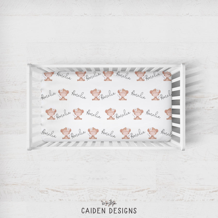 Monkey Personalized Crib Sheet