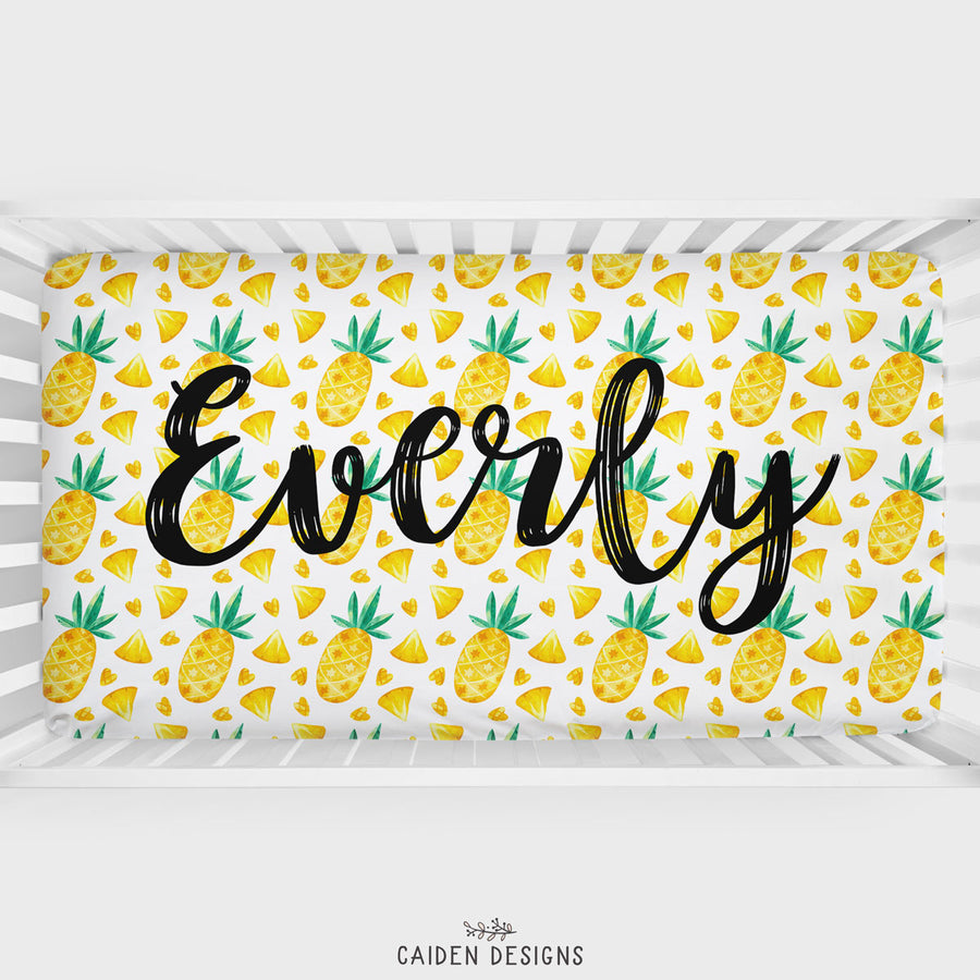 Pineapples Personalized Crib Sheet