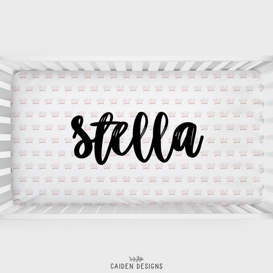 Pink Crowns Personalized Crib Sheet
