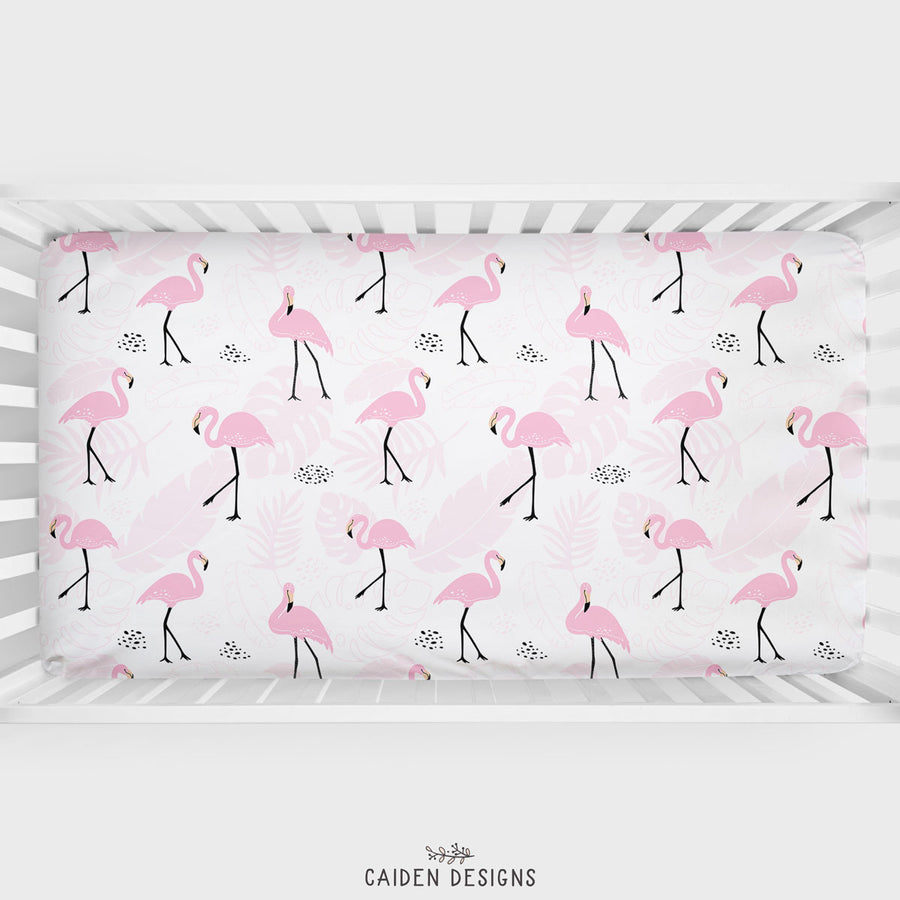 Pink Flamingo Personalized Crib Sheet