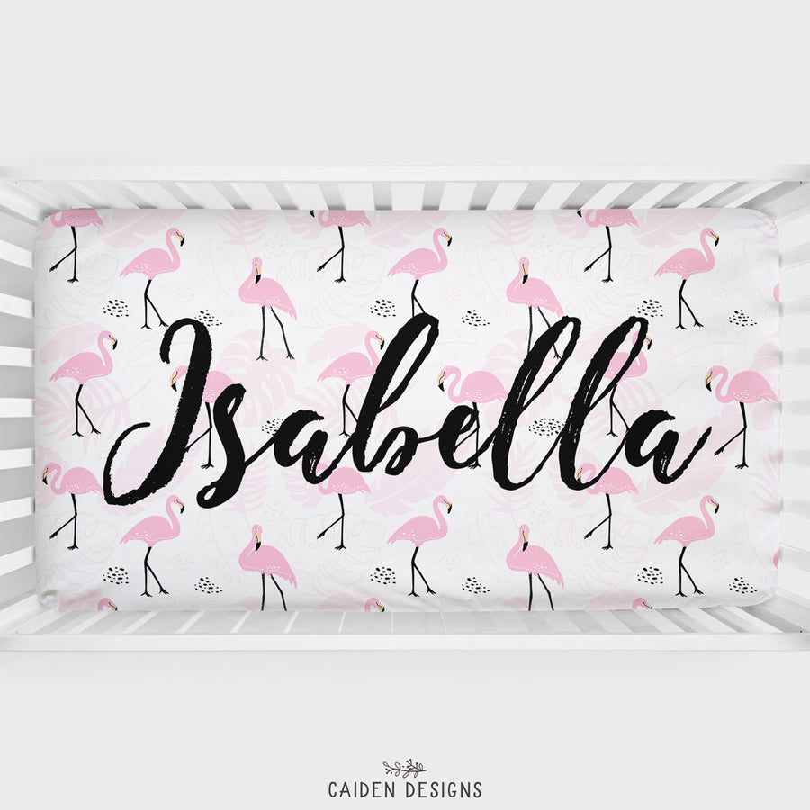 Pink Flamingo Personalized Crib Sheet
