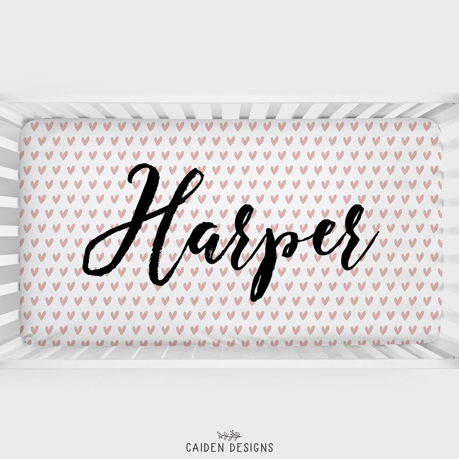 Pink Hearts Personalized Crib Sheet
