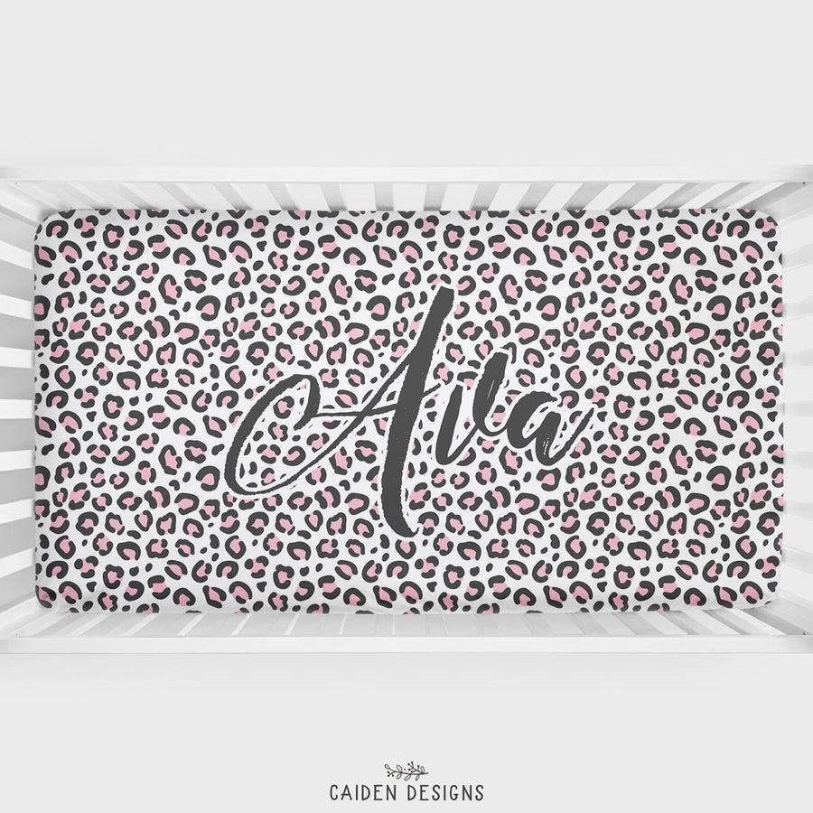 Pink Leopard Personalized Crib Sheet