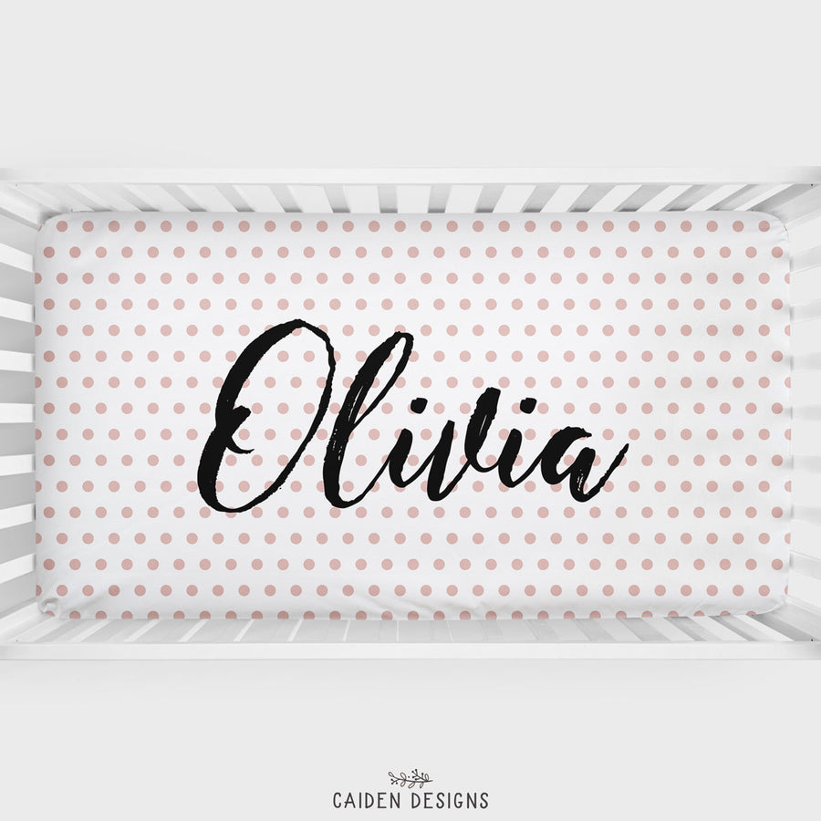 Pink Polka Dots Personalized Crib Sheet
