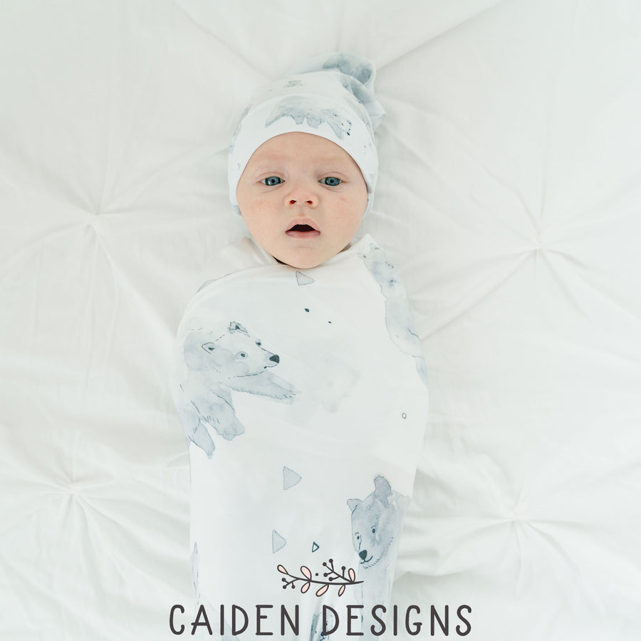 Monochrome Watercolor Polar Bear Baby Swaddle Blanket
