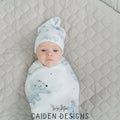 Monochrome Watercolor Polar Bear Baby Swaddle Blanket