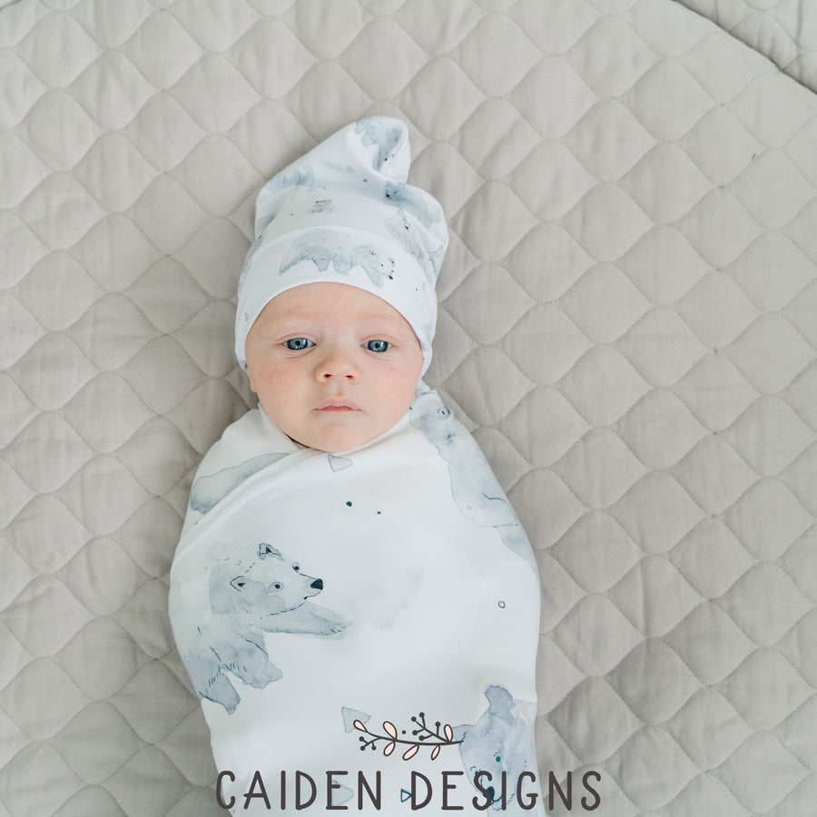 Monochrome Watercolor Polar Bear Baby Swaddle Blanket