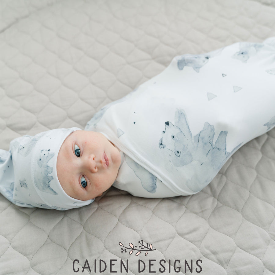 Monochrome Watercolor Polar Bear Baby Swaddle Blanket