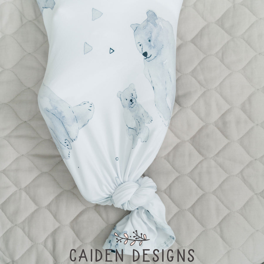 Monochrome Watercolor Polar Bear Baby Swaddle Blanket