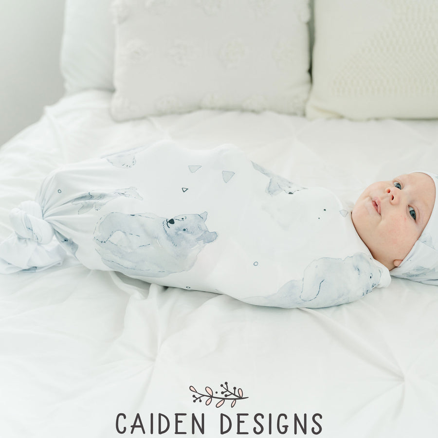 Monochrome Watercolor Polar Bear Baby Swaddle Blanket
