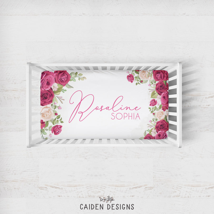 Roses Personalized Crib Sheet