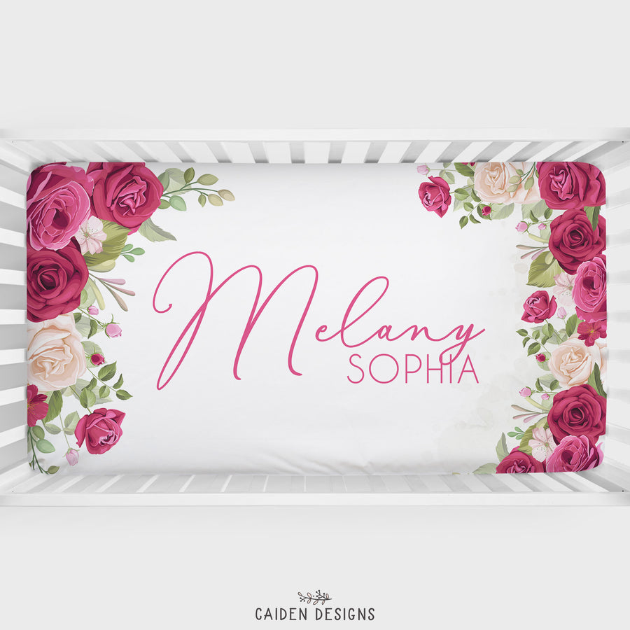 Roses Personalized Crib Sheet