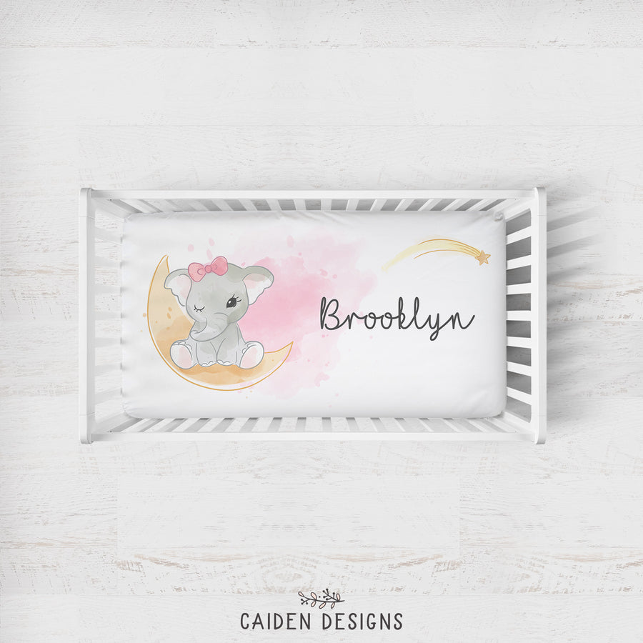 Rosey Elephant Personalized Large Name Crib Sheet