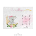 Rosey Elephant Personalized Baby Milestone Blanket