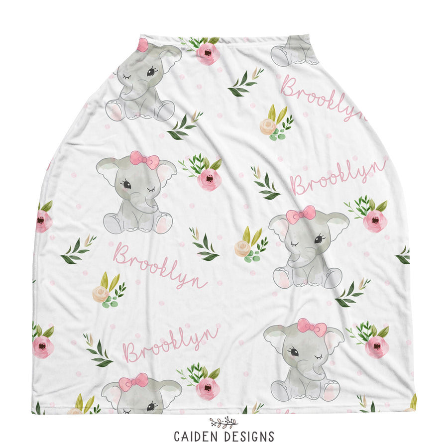 Rosey Elephant Personalized Multi-Use Baby Car Seat Cover