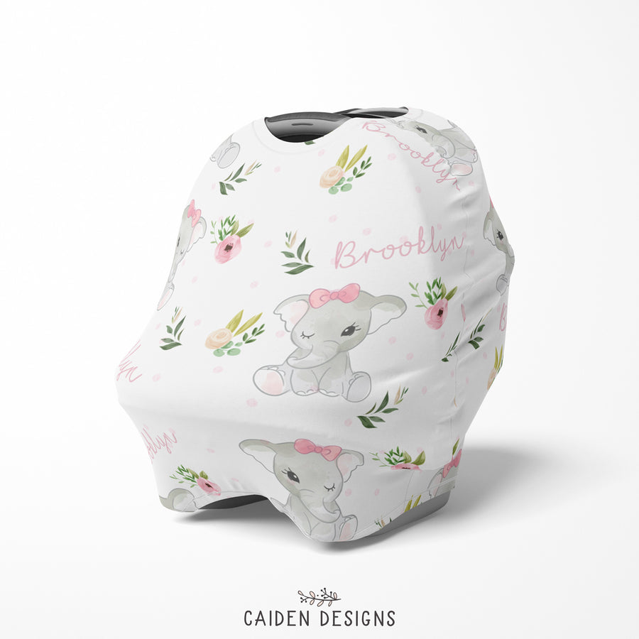 Rosey Elephant Personalized Multi-Use Baby Car Seat Cover