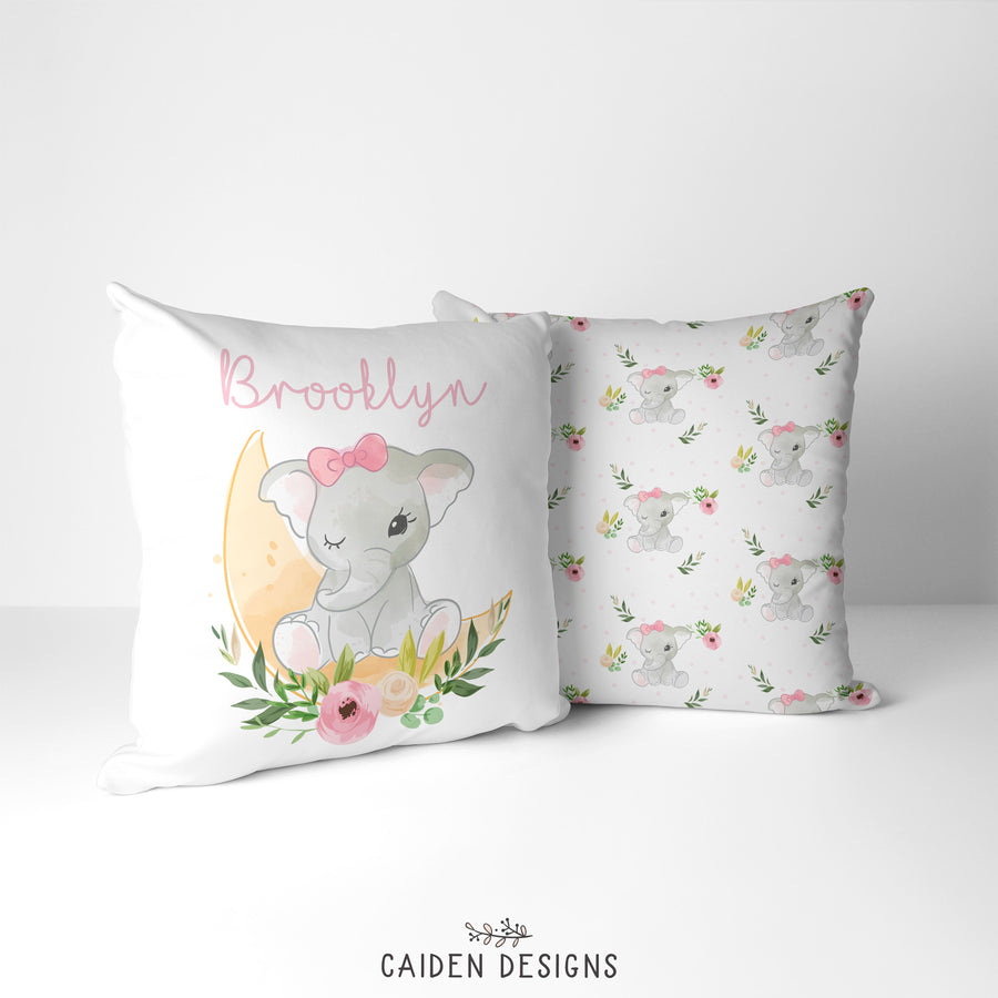 Rosey Elephant Personalized Pillow