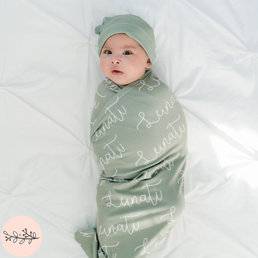 Script Personalized Name Knit Baby Swaddle Blanket