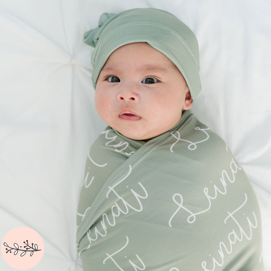 Script Personalized Name Knit Baby Swaddle Blanket