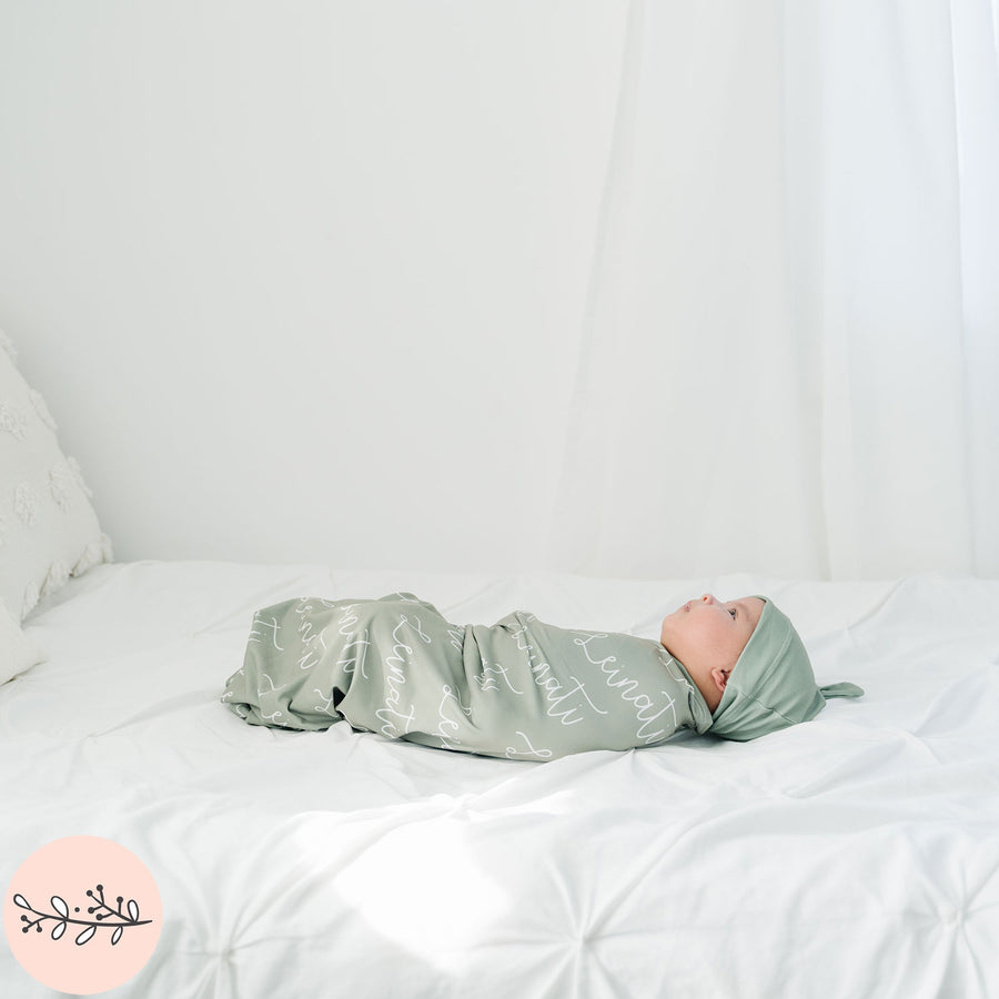 Script Personalized Name Knit Baby Swaddle Blanket