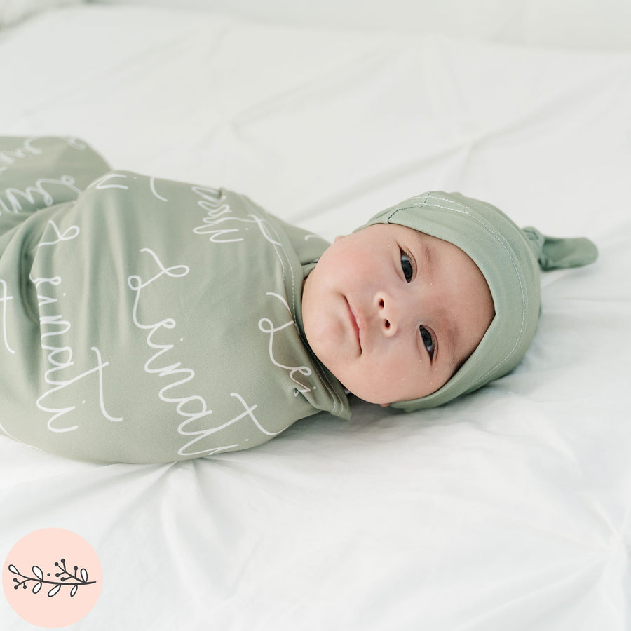 Script Personalized Name Knit Baby Swaddle Blanket