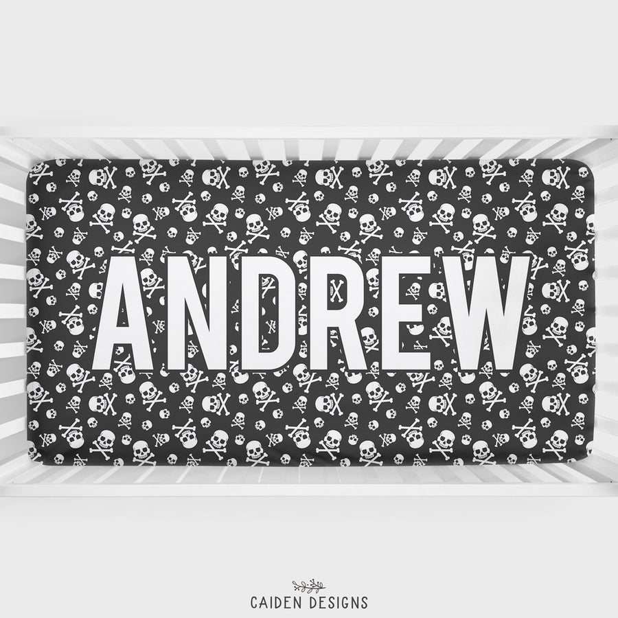 Skulls and Crossbones Personalized Crib Sheet