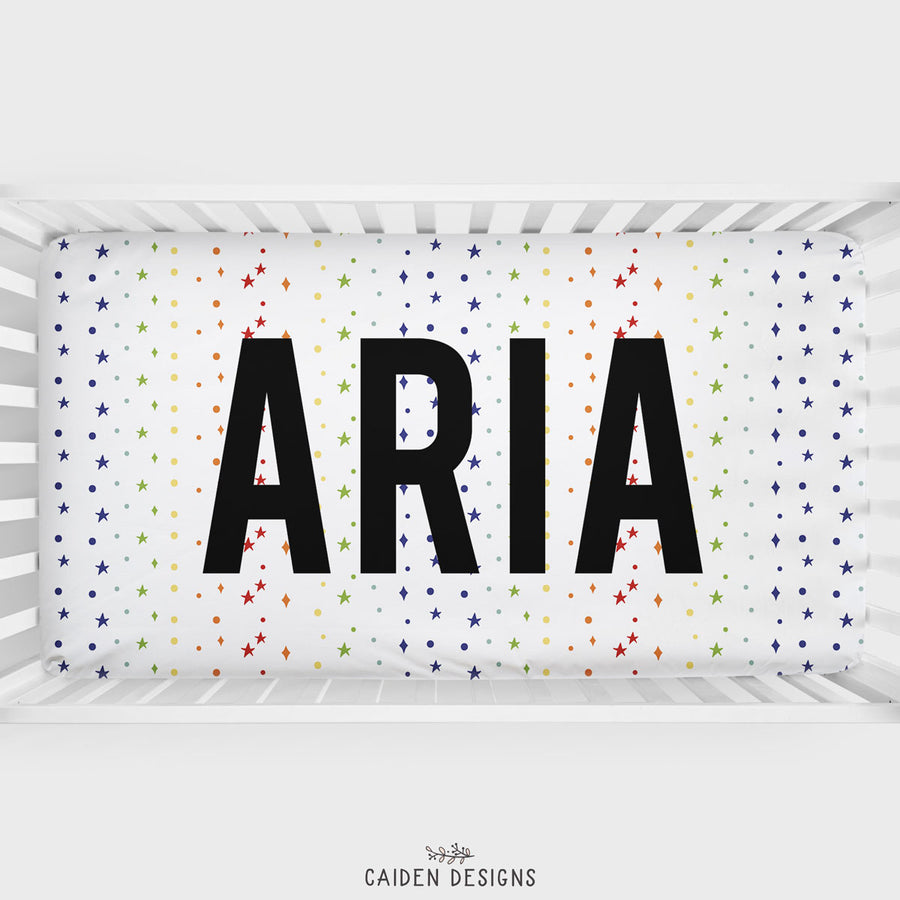 Rainbow Stars Personalized Crib Sheet