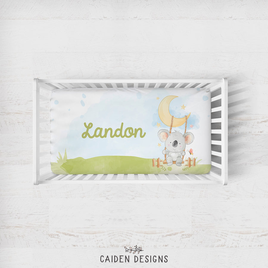 Swinging Koala Personalized Crib Sheet