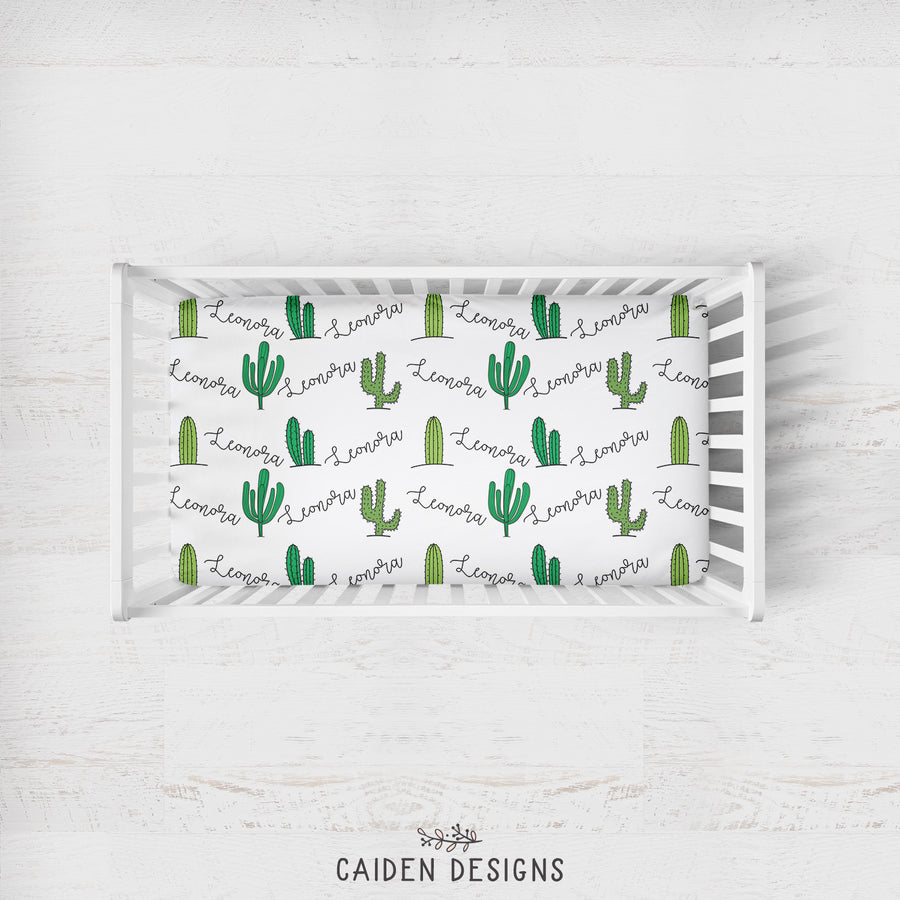 Tropical Cactus Personalized Crib Sheet