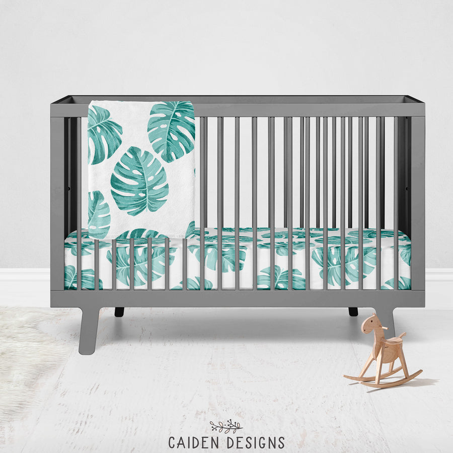 Monstera Leaves Personalized Crib Sheet