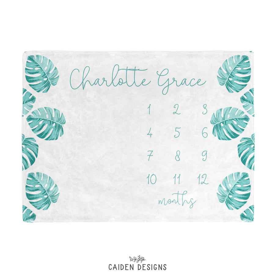 Monstera Leaves Baby Milestone Blanket