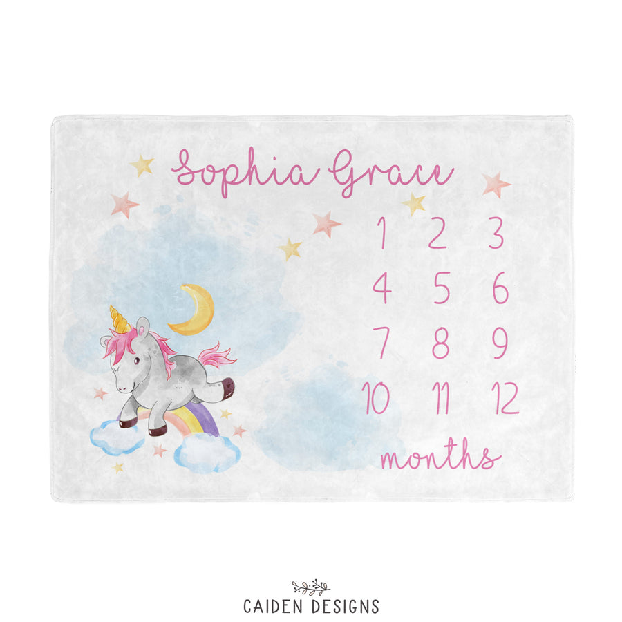 Unicorn Personalized Baby Girl Milestone Blanket