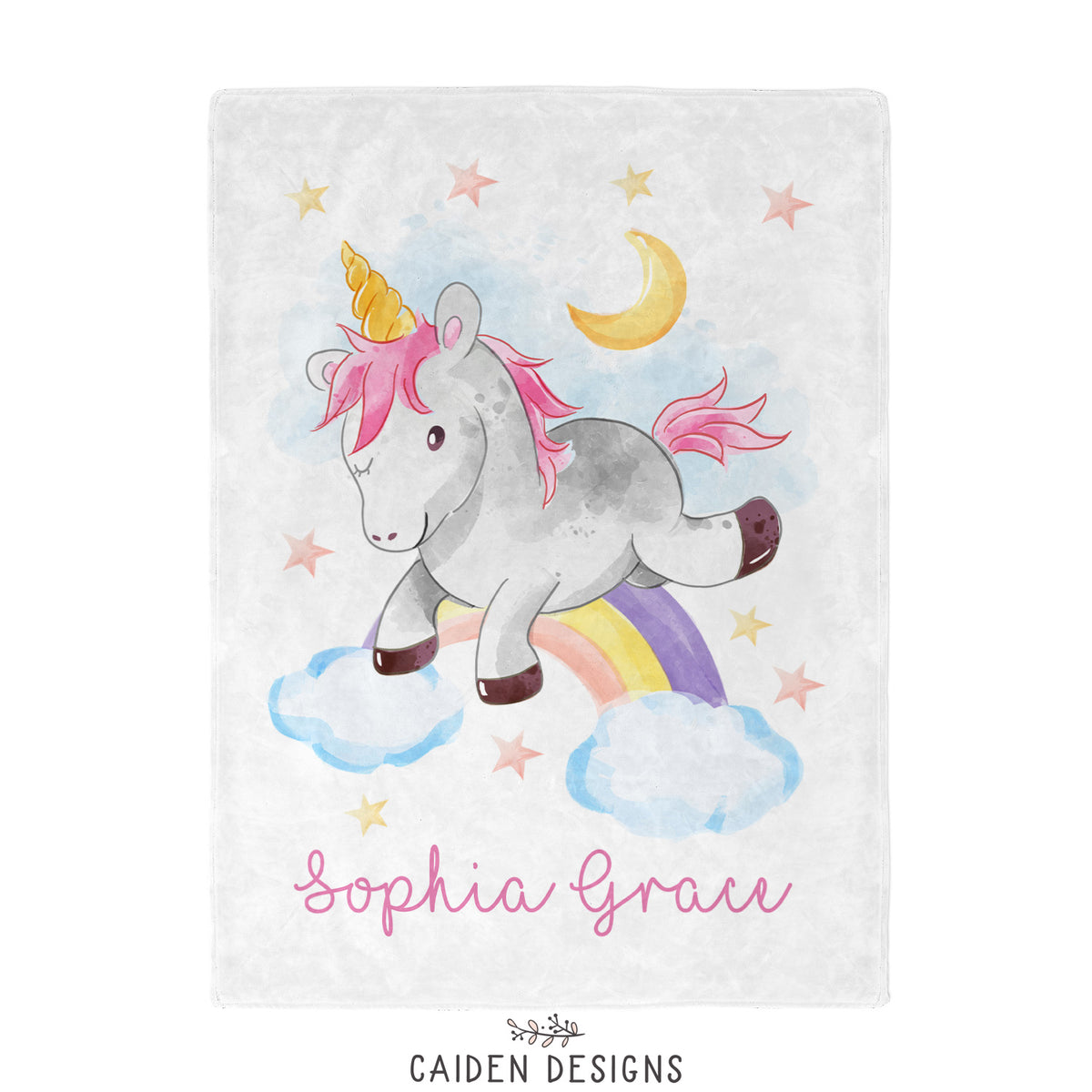 Personalized Baby Girl Unicorn Blanket – Custom Name, Rainbow Mane & Tail, Soft Fleece 50"x60" Throw, Nursery Decor