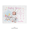 Unicorn Personalized Baby Girl Milestone Blanket