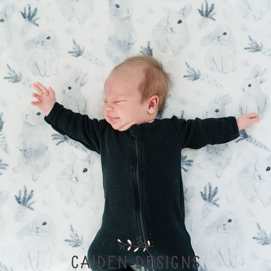 Monochrome Watercolor Bunny Baby Blanket