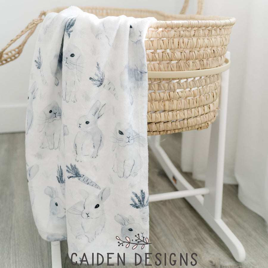 Monochrome Watercolor Bunny Baby Blanket
