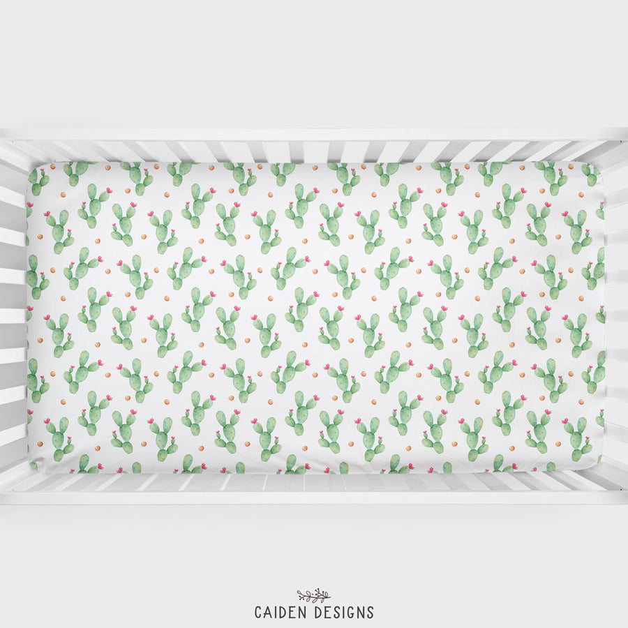 Watercolor Cacti Personalized Crib Sheet