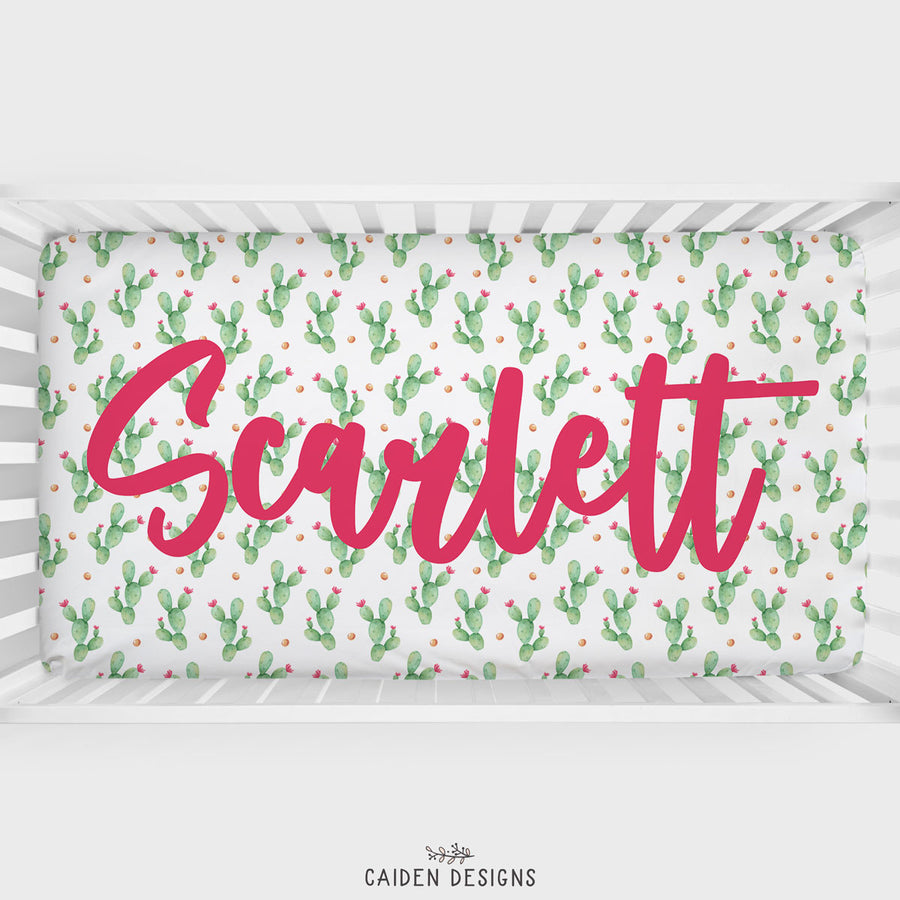Watercolor Cacti Personalized Crib Sheet