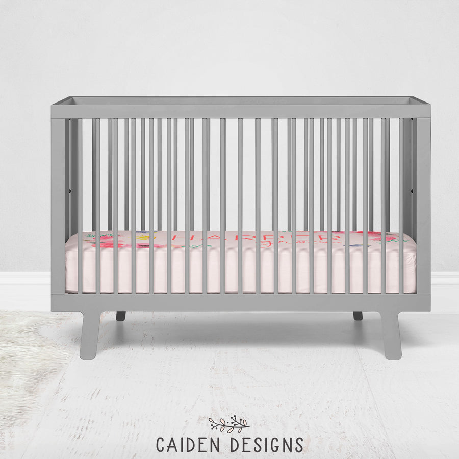 Watercolor Floral Princess Personalized Crib Sheet