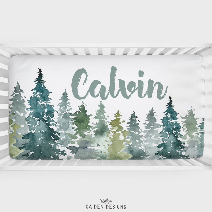 Watercolor Forest Personalized Crib Sheet