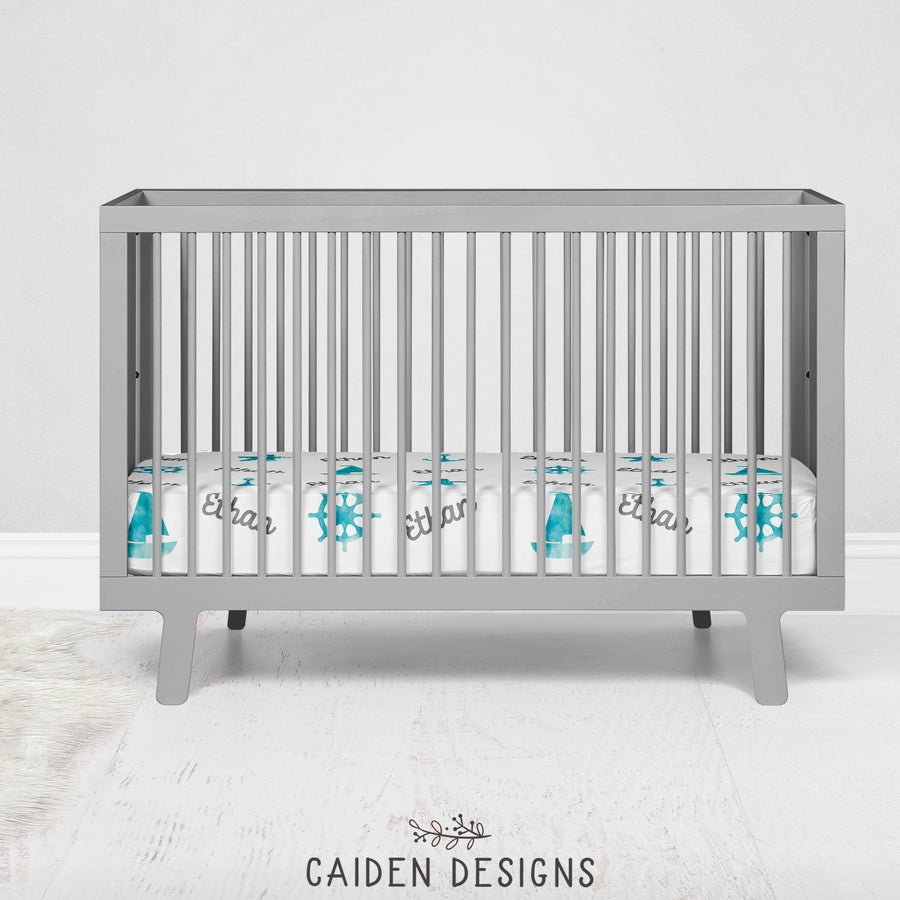Watercolor Nautical Personalized Crib Sheet