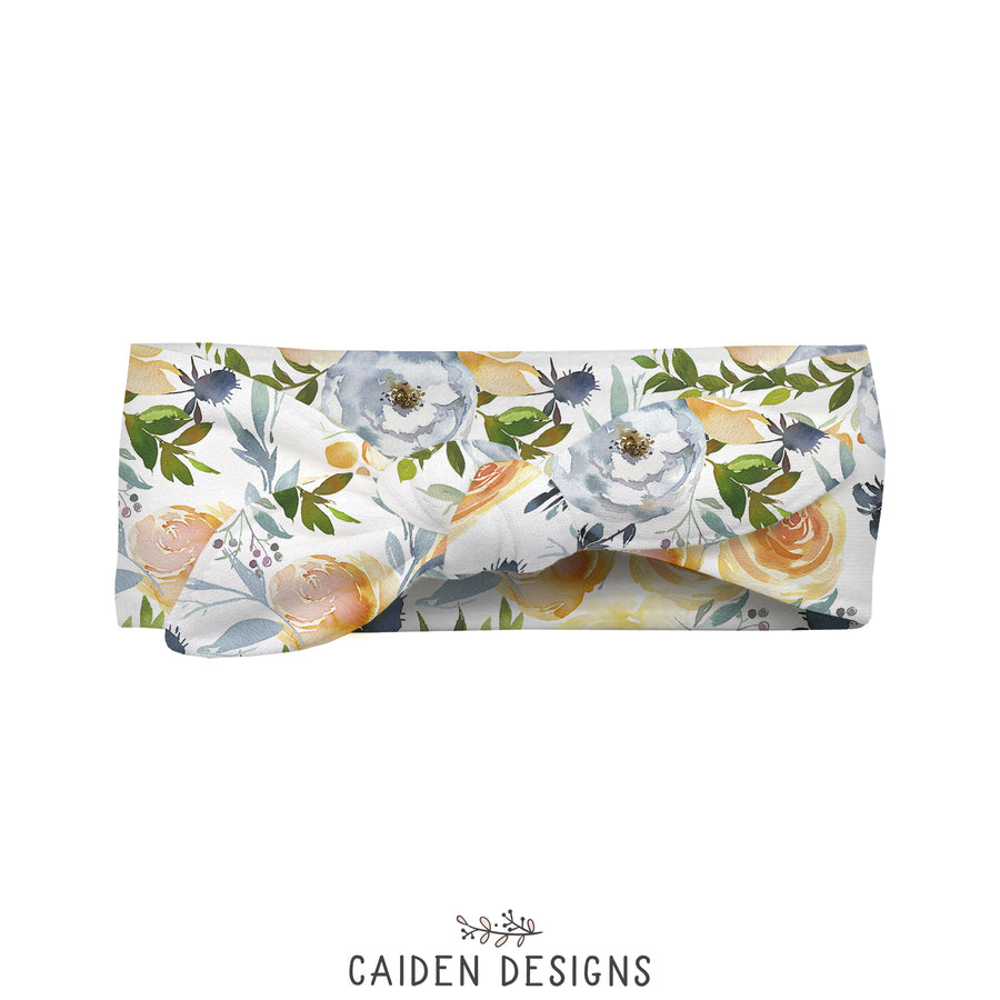 Watercolor Roses & Thistles Baby Headband